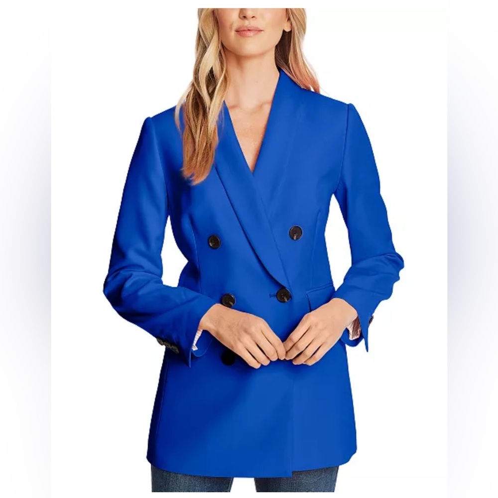 Women's Cece Long Sleeve Double Breasted Twill Royal Blue Blazer. Size 2